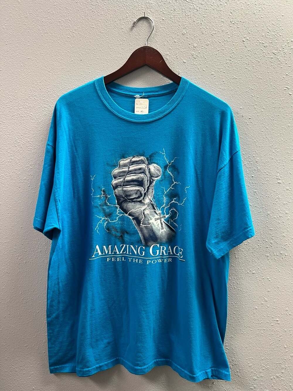 Vintage Amazing Grace Feel the Power Christian Cross Graphic T-Shirt